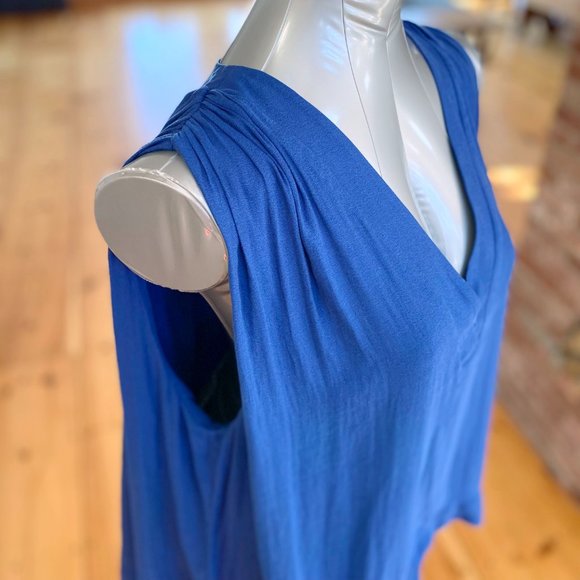 Free People Bold Blue Flowing Blouse with Beautiful Back Detailing - Picture 3 of 10